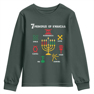 African American Xmas 7 Principles Of Kwanzaa Youth Sweatshirt TS09 Dark Forest Green Print Your Wear