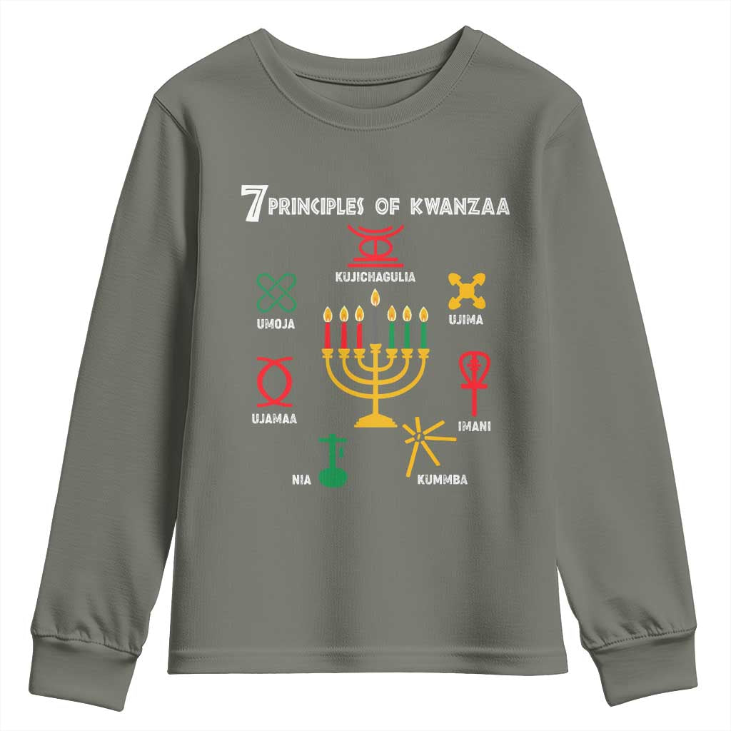 African American Xmas 7 Principles Of Kwanzaa Youth Sweatshirt TS09 Military Green Print Your Wear