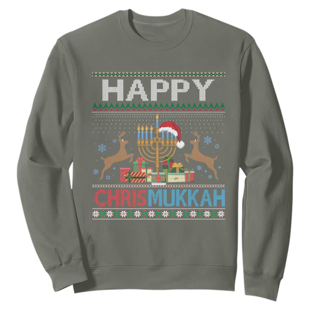 Happy Chrismukkah Funny Jewish Christmas Hanukkah Chanukah Sweatshirt TS09 Military Green Print Your Wear