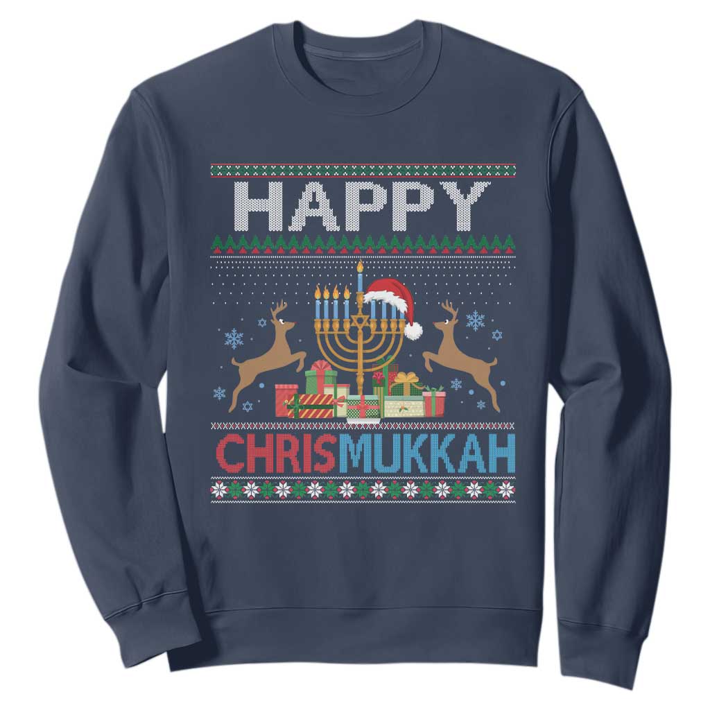 Happy Chrismukkah Funny Jewish Christmas Hanukkah Chanukah Sweatshirt TS09 Navy Print Your Wear