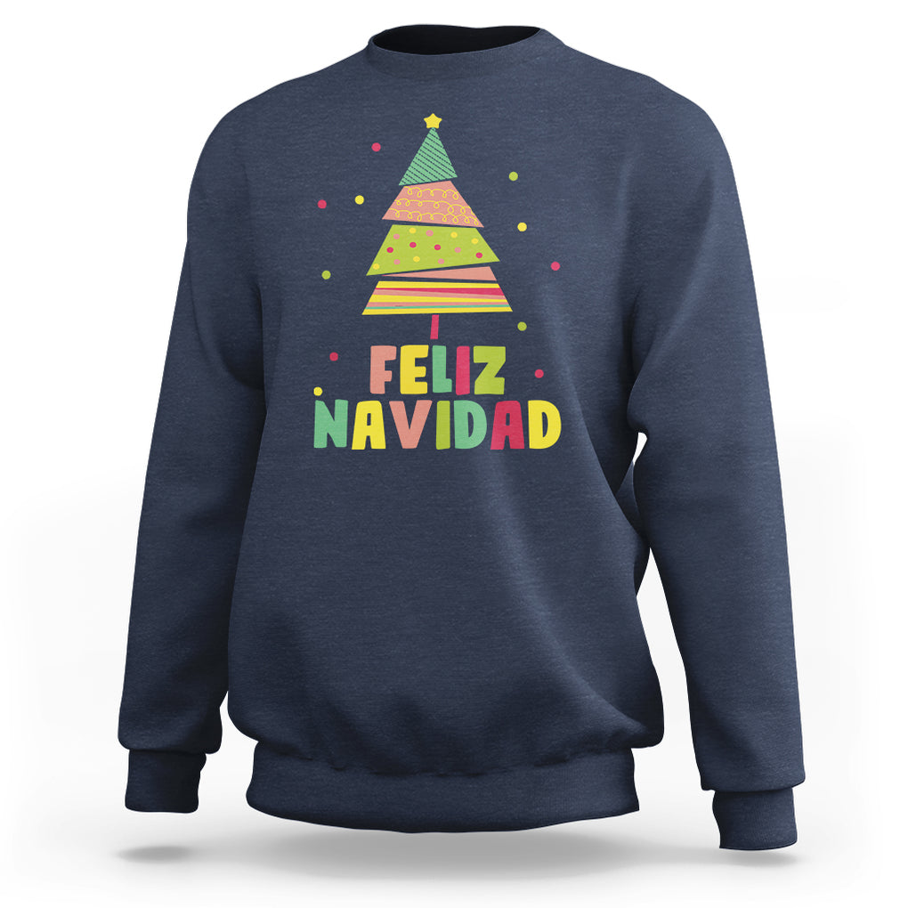 Feliz Navidad Colorful Xmas Tree Spanish Christmas Sweatshirt TS09 Navy Printyourwear