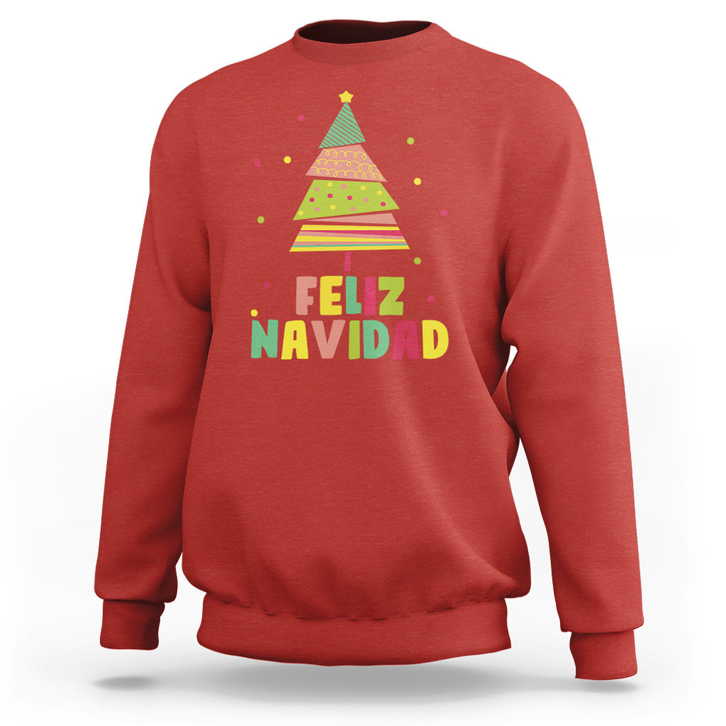 Feliz Navidad Colorful Xmas Tree Spanish Christmas Sweatshirt TS09 Red Printyourwear