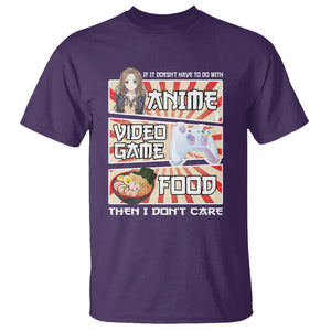 If It Doesn't Have To Do With Anime Video Games Or Food I Don't Care T Shirt TS09 Purple Printyourwear