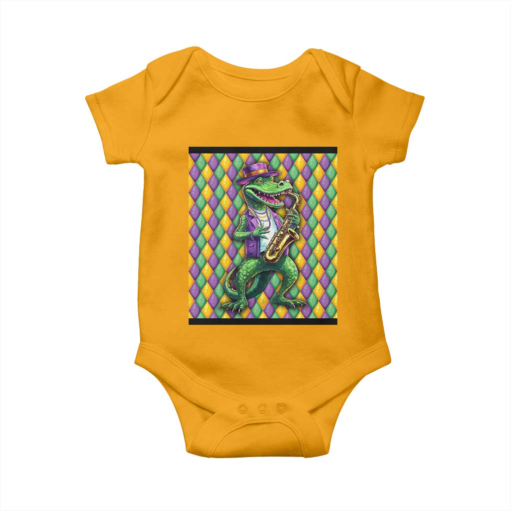 Mardi Gras Funny Alligator Crocodiles Jester Fat Tuesday New Orleans Baby Onesie TS09 Gold Print Your Wear