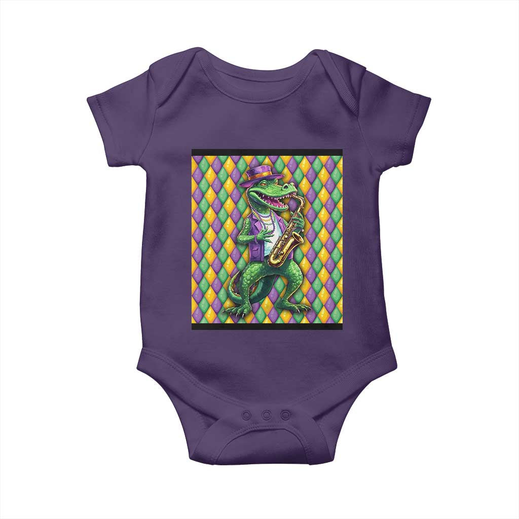 Mardi Gras Funny Alligator Crocodiles Jester Fat Tuesday New Orleans Baby Onesie TS09 Purple Print Your Wear