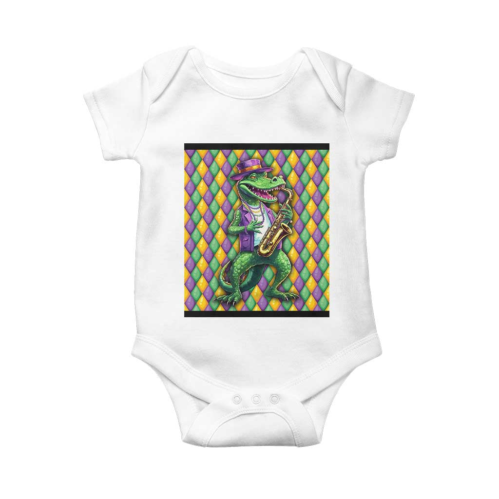 Mardi Gras Funny Alligator Crocodiles Jester Fat Tuesday New Orleans Baby Onesie TS09 White Print Your Wear