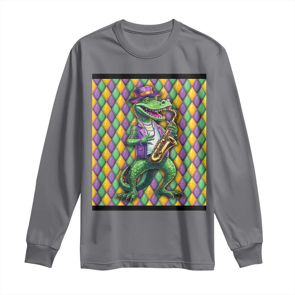 Mardi Gras Funny Alligator Crocodiles Jester Fat Tuesday New Orleans Long Sleeve Shirt TS09 Charcoal Print Your Wear