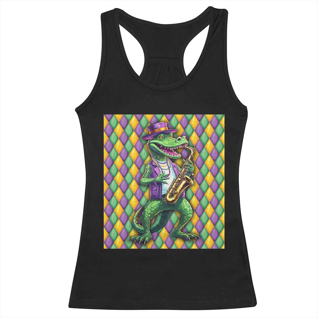 Mardi Gras Funny Alligator Crocodiles Jester Fat Tuesday New Orleans Racerback Tank Top TS09 Black Print Your Wear