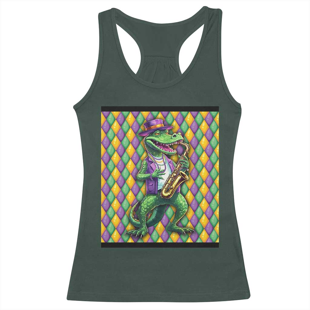 Mardi Gras Funny Alligator Crocodiles Jester Fat Tuesday New Orleans Racerback Tank Top TS09 Dark Forest Green Print Your Wear