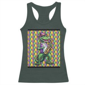 Mardi Gras Funny Alligator Crocodiles Jester Fat Tuesday New Orleans Racerback Tank Top TS09 Dark Forest Green Print Your Wear