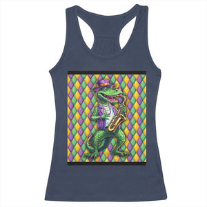 Mardi Gras Funny Alligator Crocodiles Jester Fat Tuesday New Orleans Racerback Tank Top TS09 Navy Print Your Wear