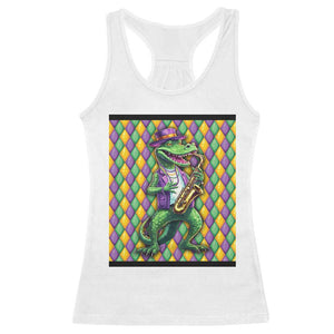Mardi Gras Funny Alligator Crocodiles Jester Fat Tuesday New Orleans Racerback Tank Top TS09 White Print Your Wear