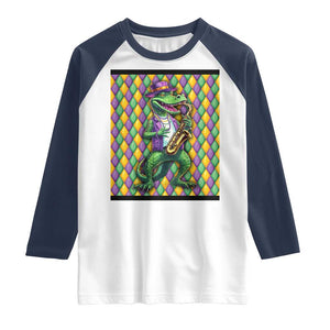 Mardi Gras Funny Alligator Crocodiles Jester Fat Tuesday New Orleans Raglan Shirt TS09 White Navy Print Your Wear