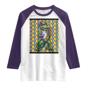 Mardi Gras Funny Alligator Crocodiles Jester Fat Tuesday New Orleans Raglan Shirt TS09 White Purple Print Your Wear