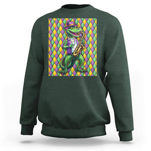Mardi Gras Funny Alligator Crocodiles Jester Fat Tuesday New Orleans Sweatshirt TS09 Dark Forest Green Printyourwear