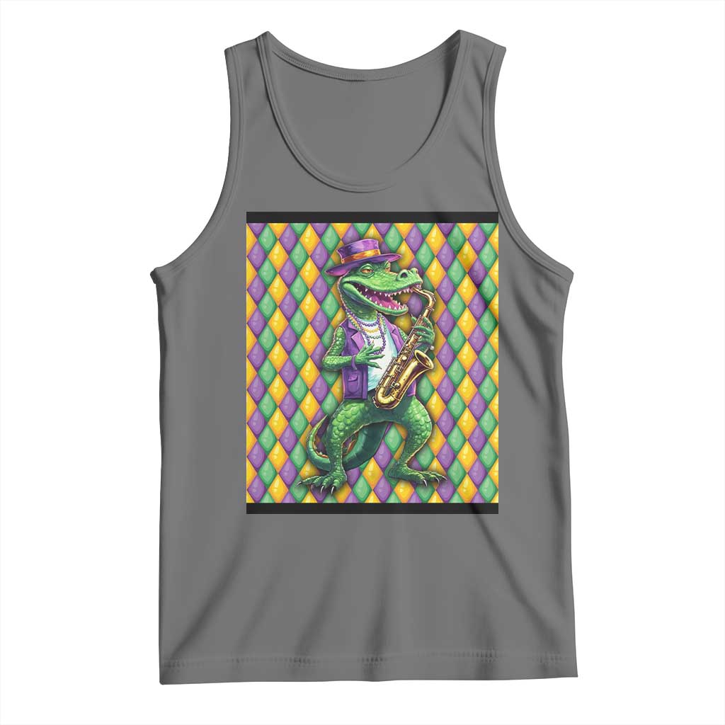 Mardi Gras Funny Alligator Crocodiles Jester Fat Tuesday New Orleans Tank Top TS09 Black Heather Print Your Wear