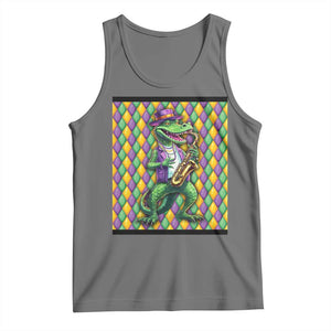 Mardi Gras Funny Alligator Crocodiles Jester Fat Tuesday New Orleans Tank Top TS09 Black Heather Print Your Wear
