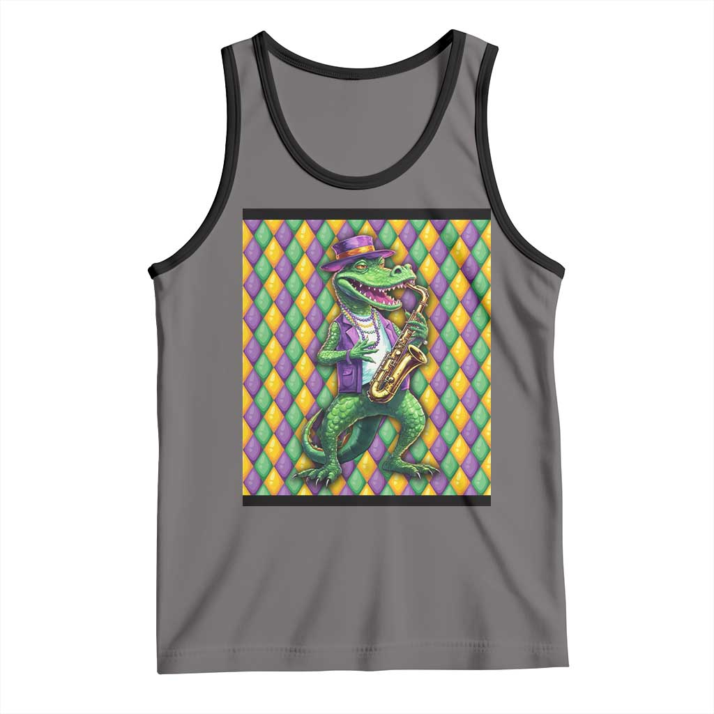 Mardi Gras Funny Alligator Crocodiles Jester Fat Tuesday New Orleans Tank Top TS09 Deep Heather Black Print Your Wear