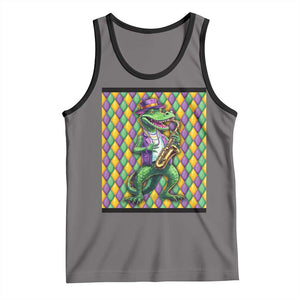 Mardi Gras Funny Alligator Crocodiles Jester Fat Tuesday New Orleans Tank Top TS09 Deep Heather Black Print Your Wear
