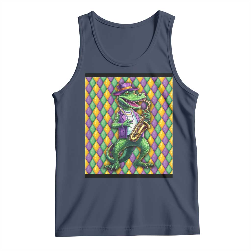 Mardi Gras Funny Alligator Crocodiles Jester Fat Tuesday New Orleans Tank Top TS09 Navy Print Your Wear