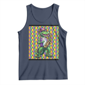 Mardi Gras Funny Alligator Crocodiles Jester Fat Tuesday New Orleans Tank Top TS09 Navy Print Your Wear