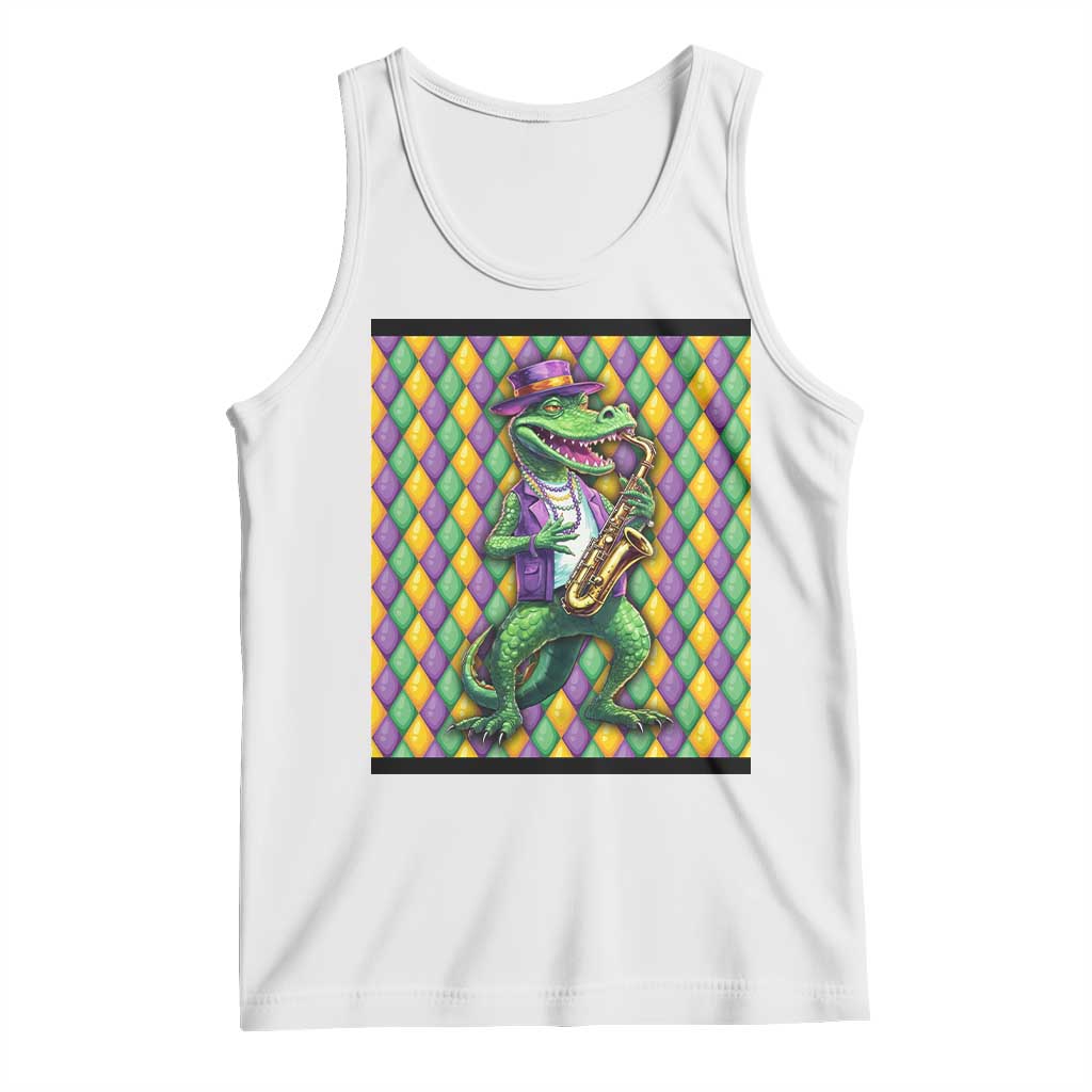 Mardi Gras Funny Alligator Crocodiles Jester Fat Tuesday New Orleans Tank Top TS09 White Print Your Wear