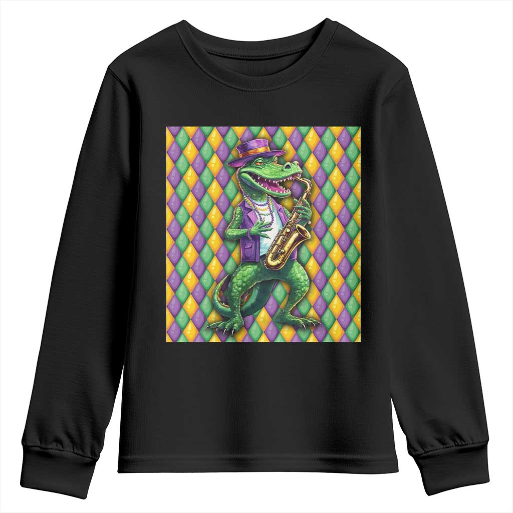 Mardi Gras Funny Alligator Crocodiles Jester Fat Tuesday New Orleans Youth Sweatshirt TS09 Black Print Your Wear