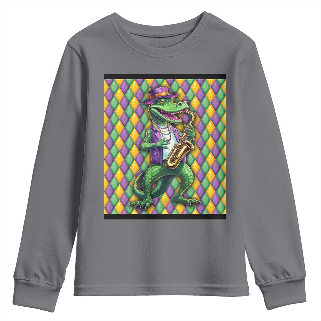 Mardi Gras Funny Alligator Crocodiles Jester Fat Tuesday New Orleans Youth Sweatshirt TS09 Charcoal Print Your Wear