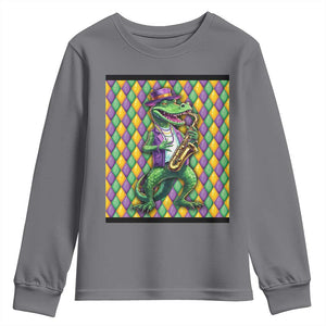 Mardi Gras Funny Alligator Crocodiles Jester Fat Tuesday New Orleans Youth Sweatshirt TS09 Charcoal Print Your Wear