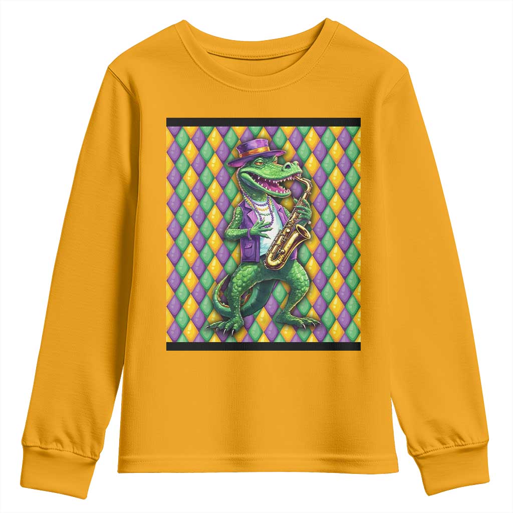 Mardi Gras Funny Alligator Crocodiles Jester Fat Tuesday New Orleans Youth Sweatshirt TS09 Gold Print Your Wear
