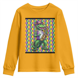 Mardi Gras Funny Alligator Crocodiles Jester Fat Tuesday New Orleans Youth Sweatshirt TS09 Gold Print Your Wear