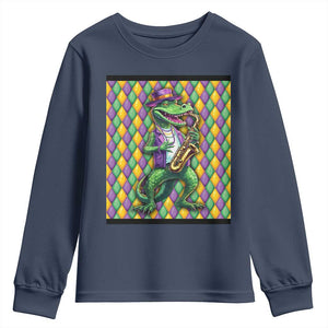 Mardi Gras Funny Alligator Crocodiles Jester Fat Tuesday New Orleans Youth Sweatshirt TS09 Navy Print Your Wear
