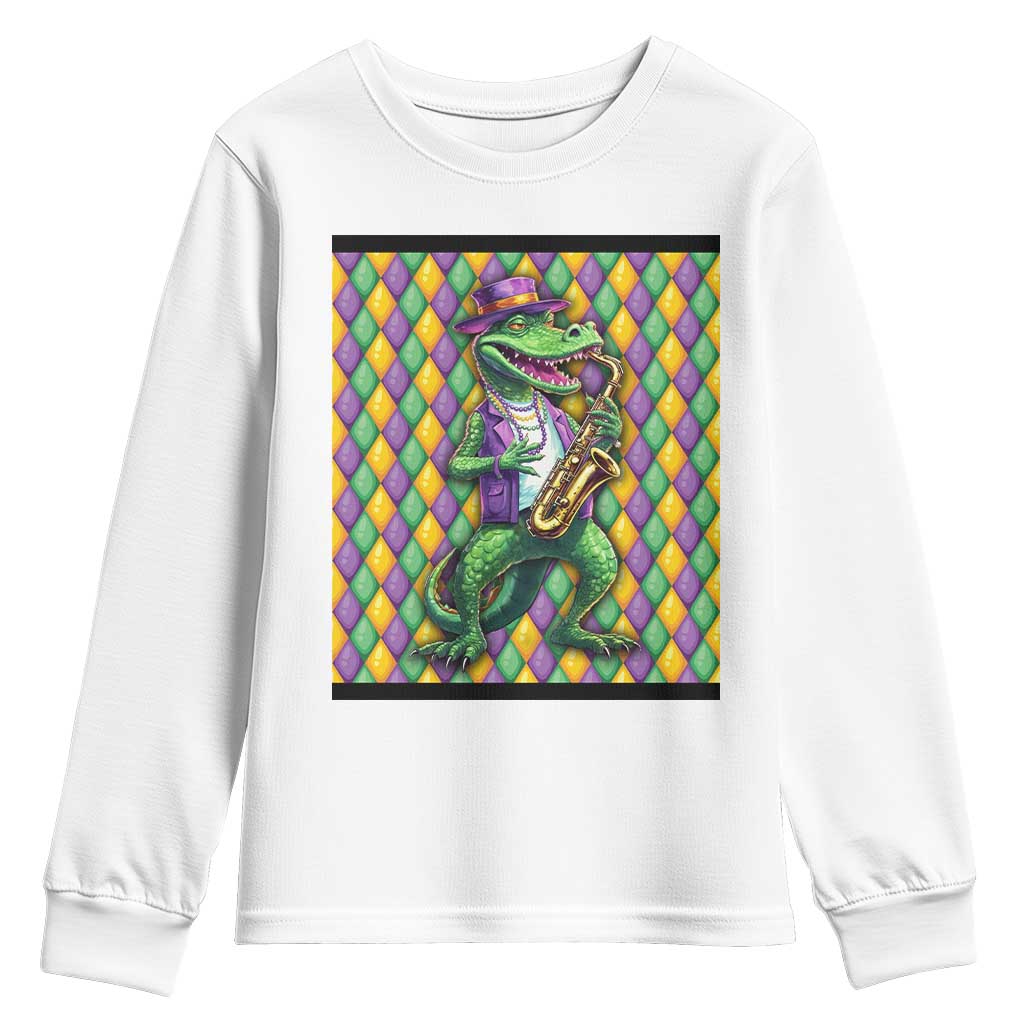 Mardi Gras Funny Alligator Crocodiles Jester Fat Tuesday New Orleans Youth Sweatshirt TS09 White Print Your Wear