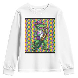 Mardi Gras Funny Alligator Crocodiles Jester Fat Tuesday New Orleans Youth Sweatshirt TS09 White Print Your Wear