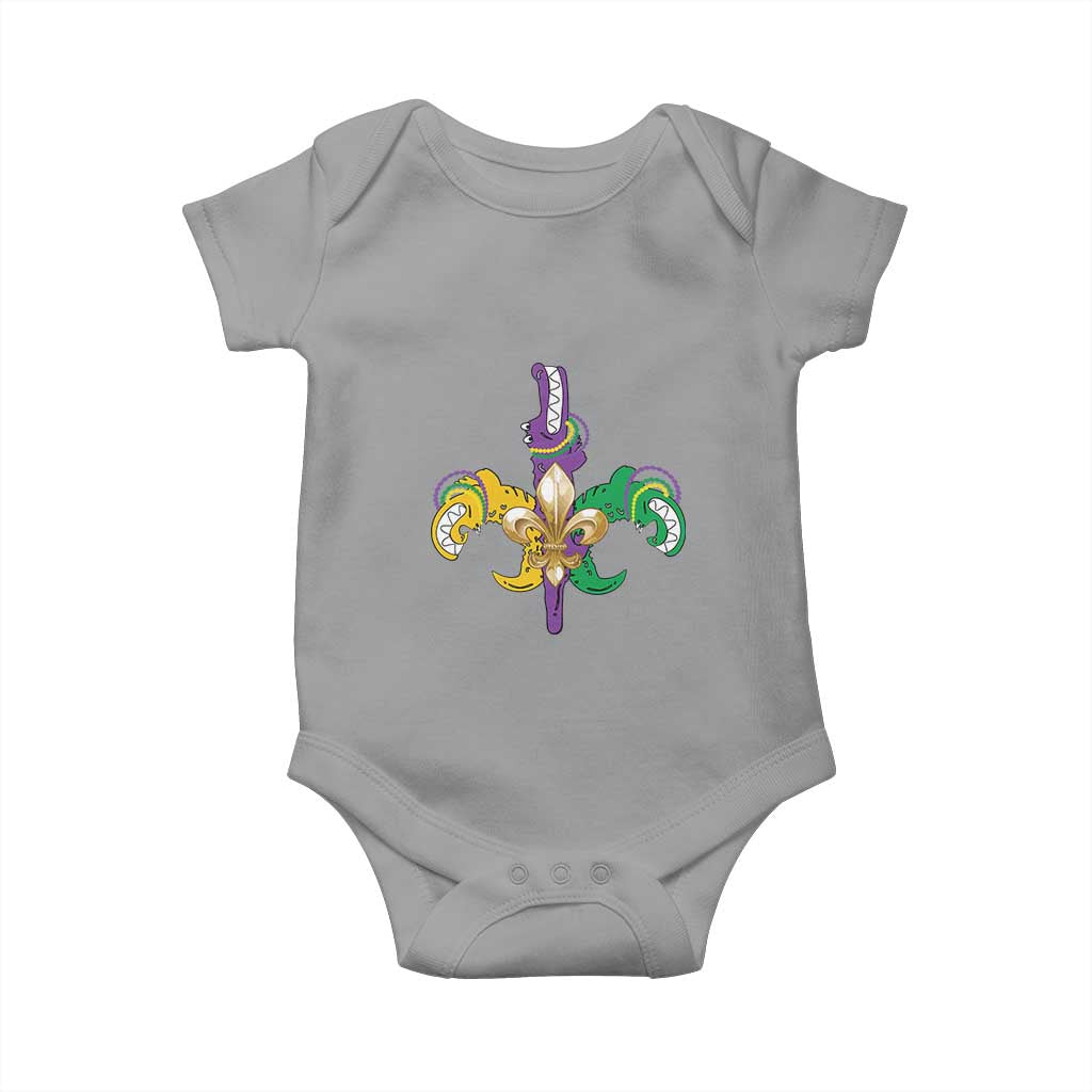 Mardi Gras Alligator Crocodiles Funny Fleur De Lis Baby Onesie TS09 Sport Gray Print Your Wear