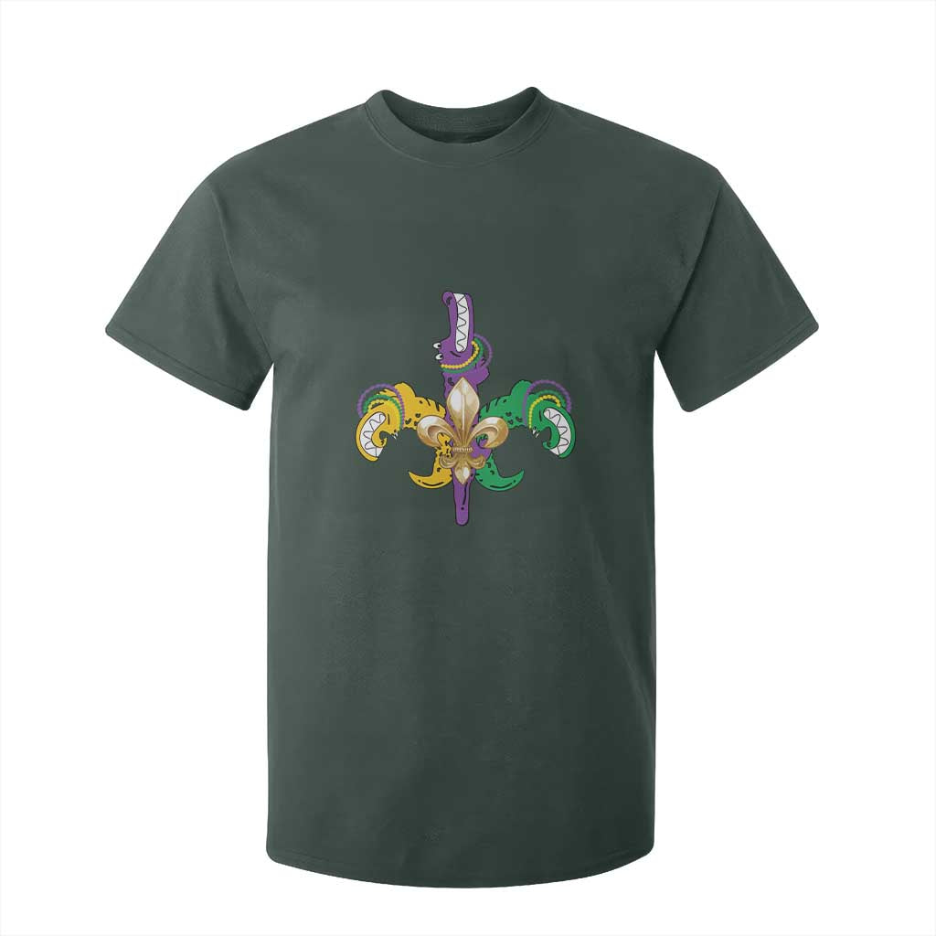 Mardi Gras Alligator Crocodiles Funny Fleur De Lis T Shirt For Kid TS09 Dark Forest Green Print Your Wear