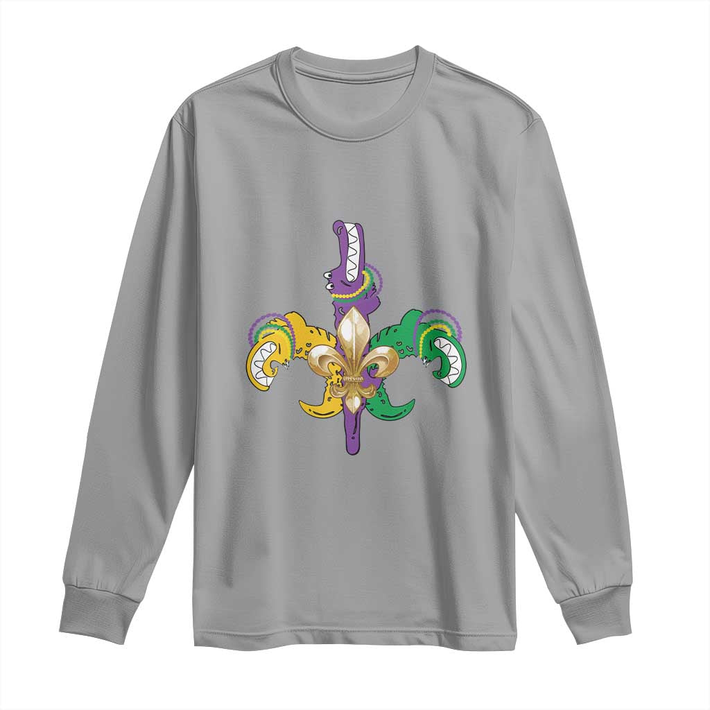 Mardi Gras Alligator Crocodiles Funny Fleur De Lis Long Sleeve Shirt TS09 Sport Gray Print Your Wear
