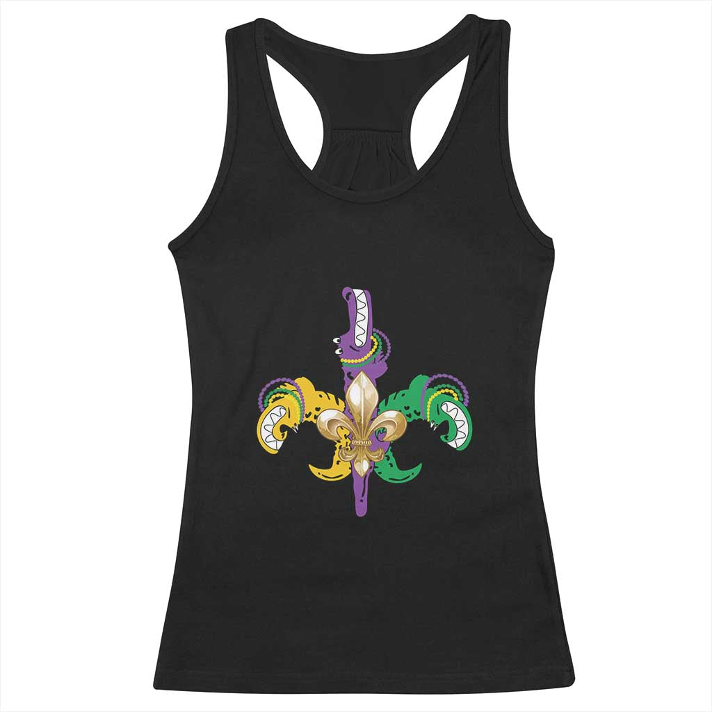Mardi Gras Alligator Crocodiles Funny Fleur De Lis Racerback Tank Top TS09 Black Print Your Wear
