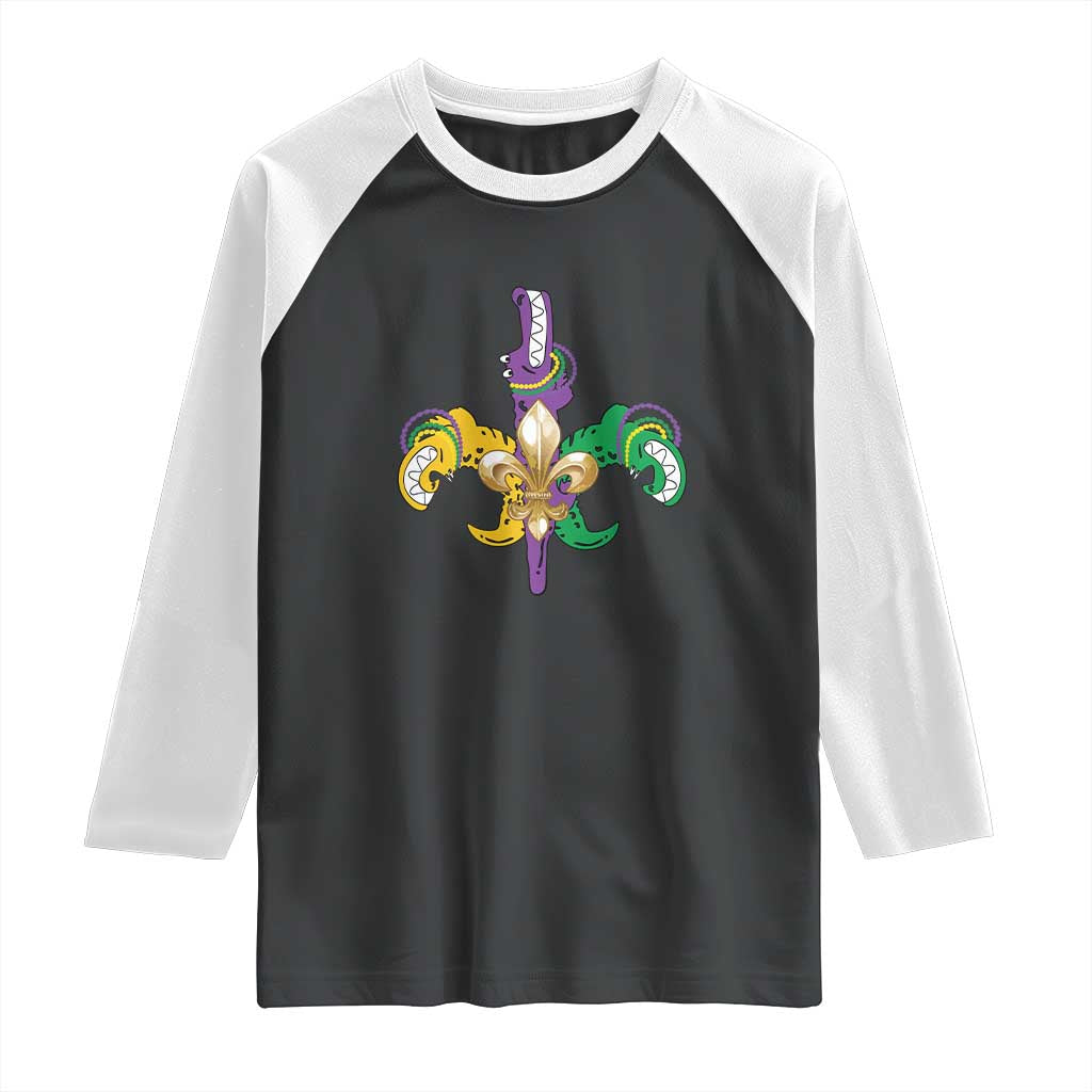Mardi Gras Alligator Crocodiles Funny Fleur De Lis Raglan Shirt TS09 Black White Print Your Wear