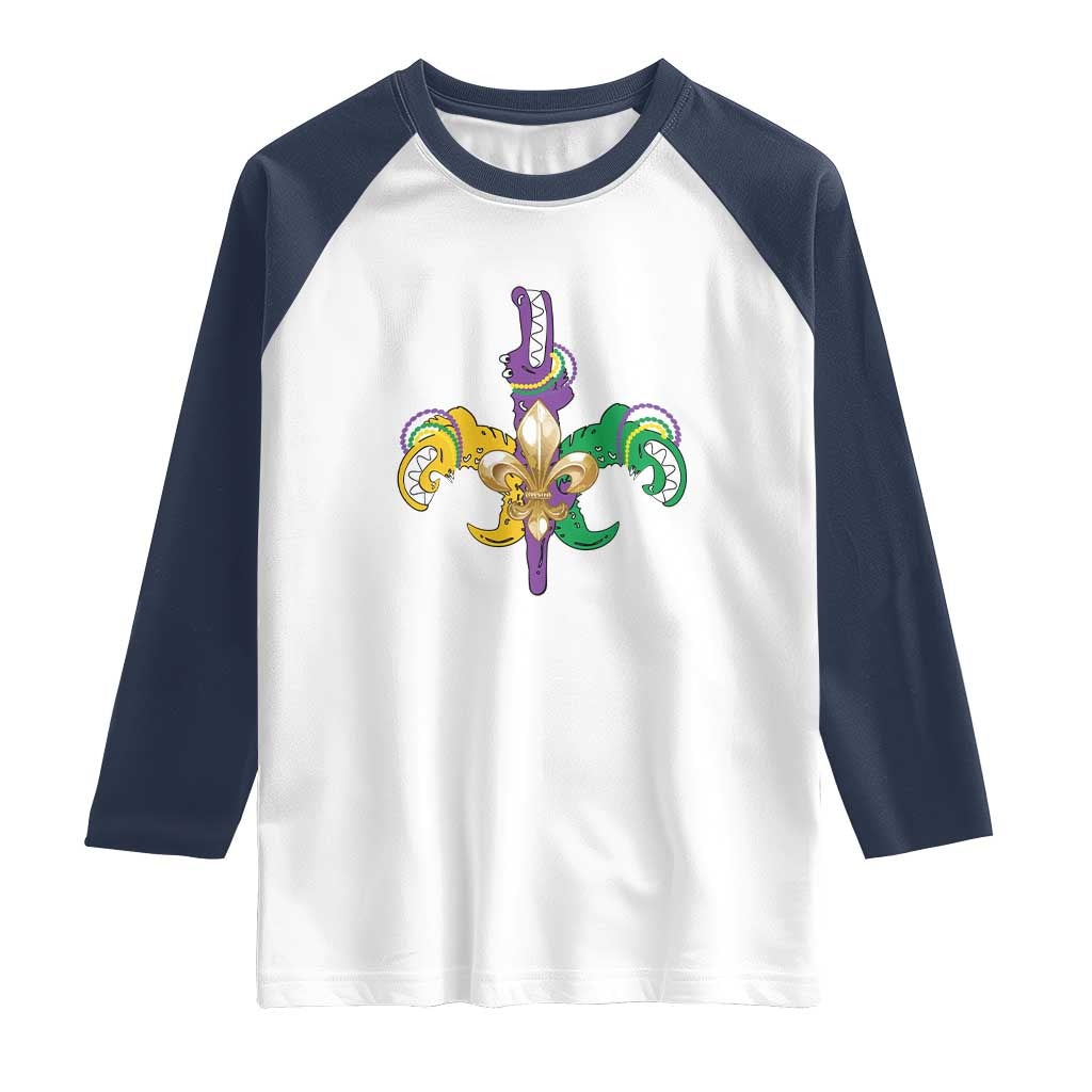 Mardi Gras Alligator Crocodiles Funny Fleur De Lis Raglan Shirt TS09 White Navy Print Your Wear