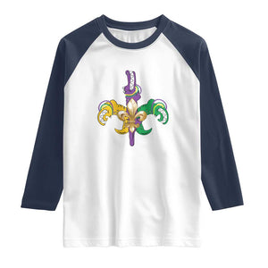 Mardi Gras Alligator Crocodiles Funny Fleur De Lis Raglan Shirt TS09 White Navy Print Your Wear