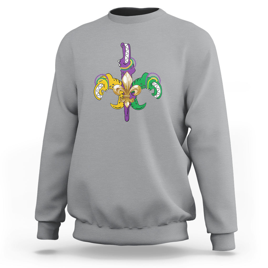 Mardi Gras Alligator Crocodiles Funny Fleur De Lis Sweatshirt TS09 Sport Gray Printyourwear