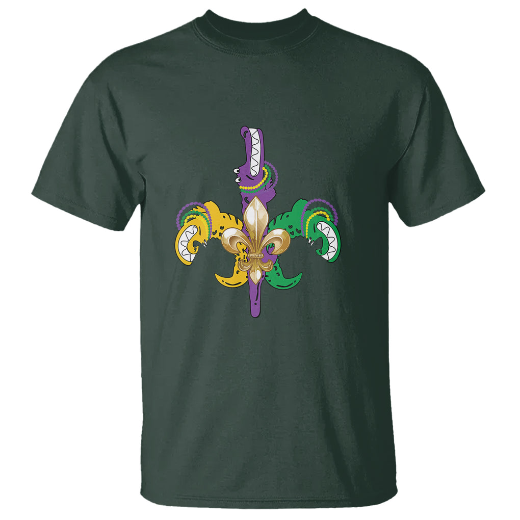 Mardi Gras Alligator Crocodiles Funny Fleur De Lis T Shirt TS09 Dark Forest Green Printyourwear