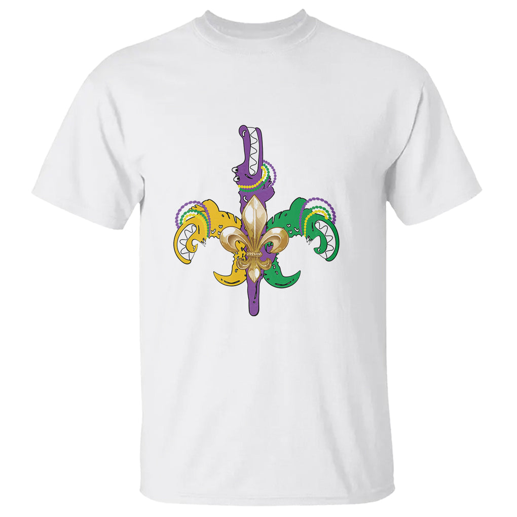 Mardi Gras Alligator Crocodiles Funny Fleur De Lis T Shirt TS09 White Printyourwear
