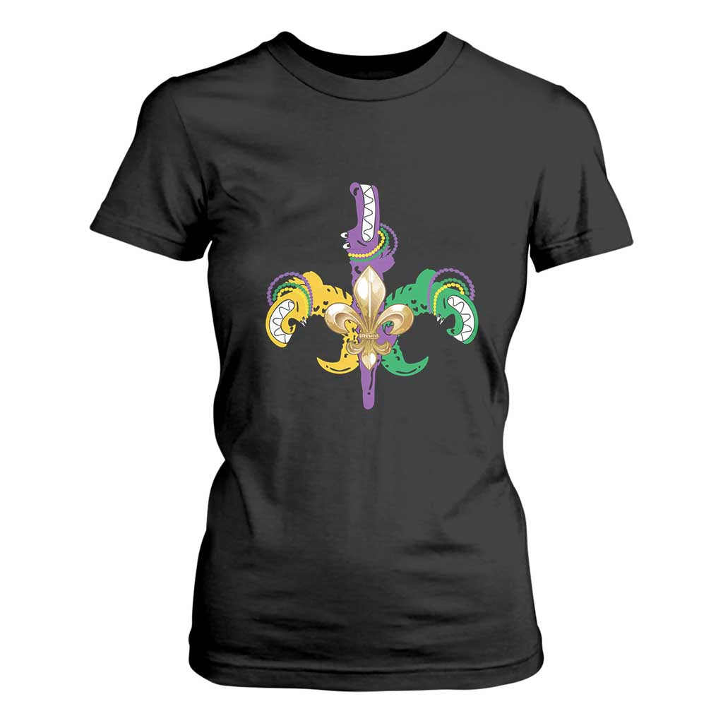 Mardi Gras Alligator Crocodiles Funny Fleur De Lis T Shirt For Women TS09 Black Print Your Wear