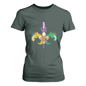 Mardi Gras Alligator Crocodiles Funny Fleur De Lis T Shirt For Women TS09 Dark Forest Green Print Your Wear
