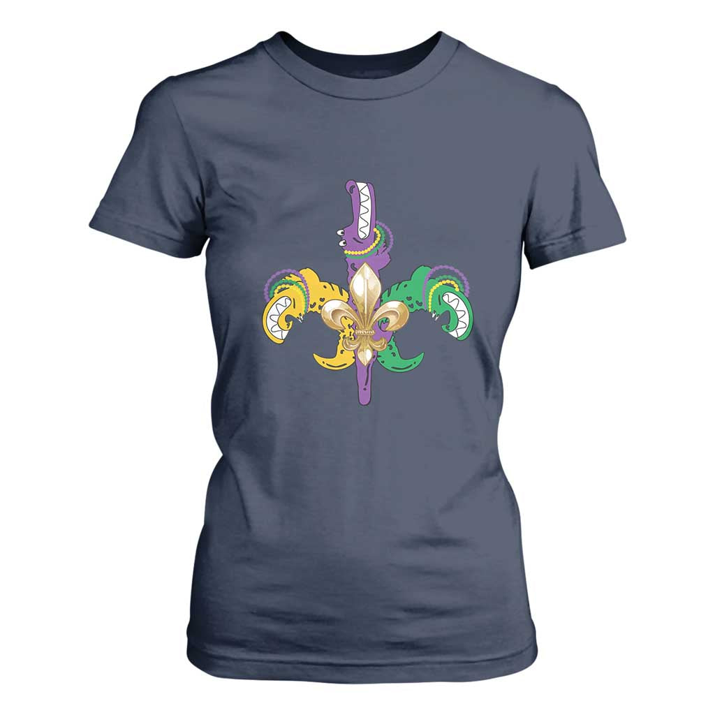 Mardi Gras Alligator Crocodiles Funny Fleur De Lis T Shirt For Women TS09 Navy Print Your Wear