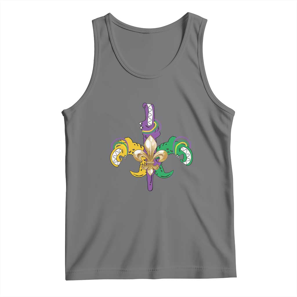 Mardi Gras Alligator Crocodiles Funny Fleur De Lis Tank Top TS09 Black Heather Print Your Wear