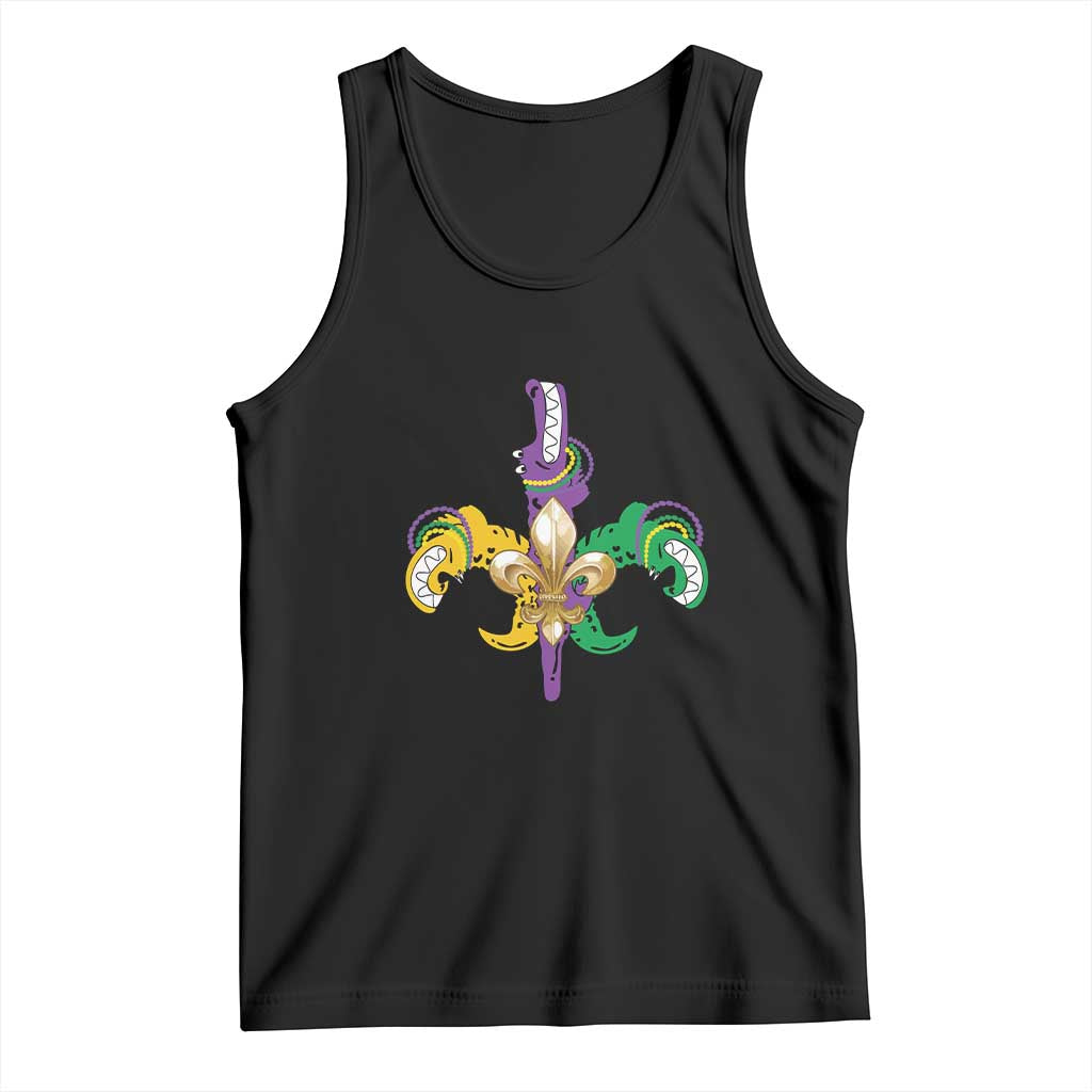 Mardi Gras Alligator Crocodiles Funny Fleur De Lis Tank Top TS09 Black Print Your Wear