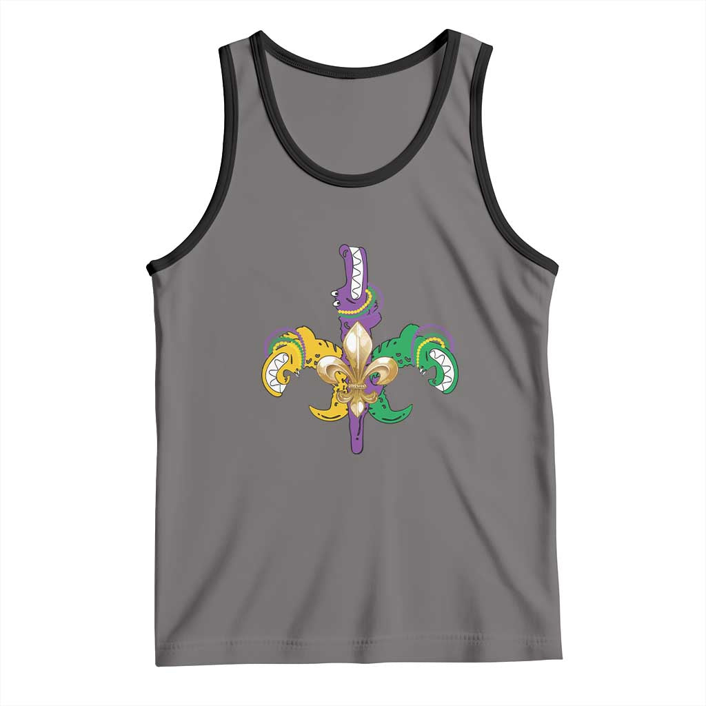 Mardi Gras Alligator Crocodiles Funny Fleur De Lis Tank Top TS09 Deep Heather Black Print Your Wear